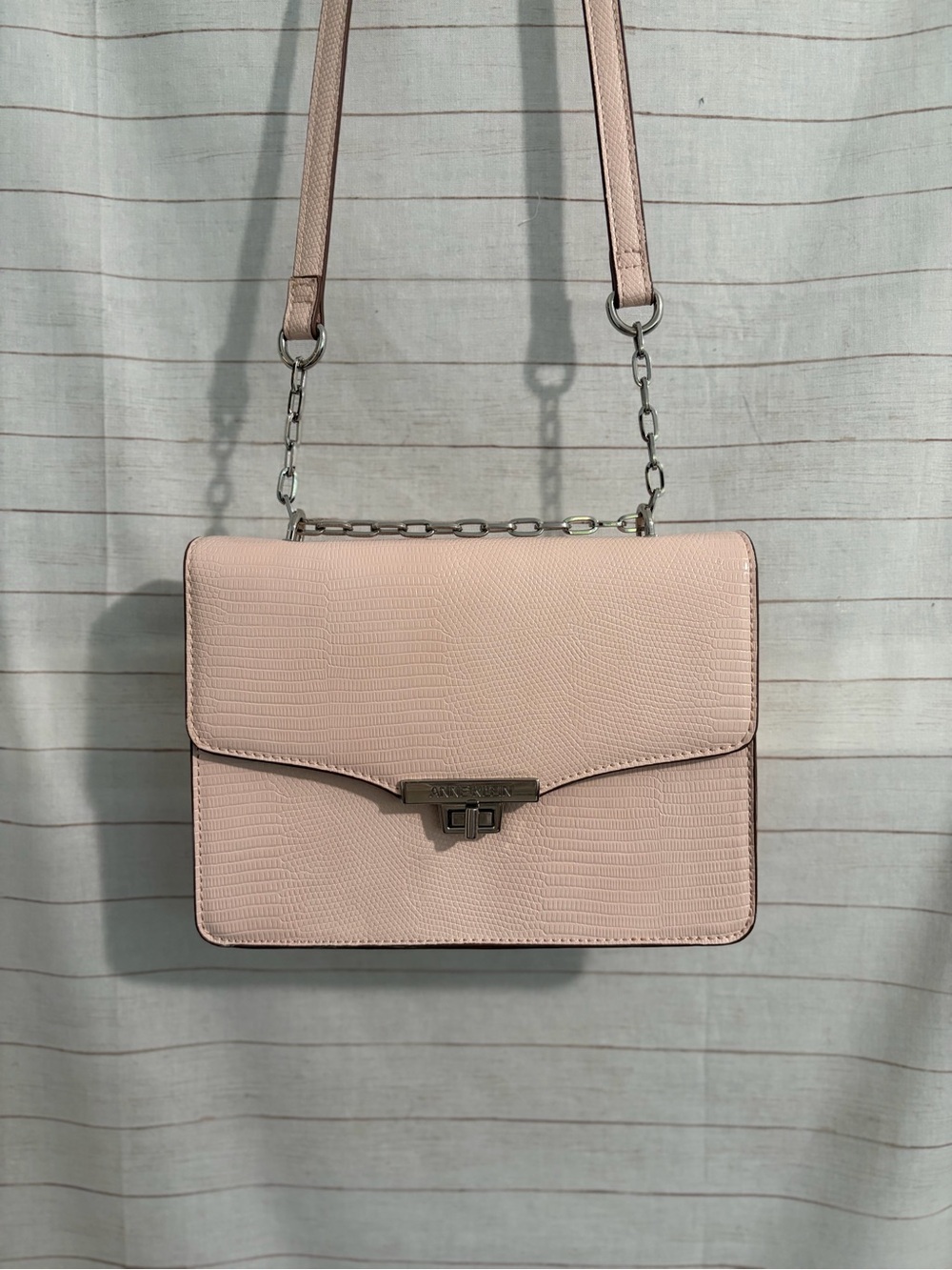 Anne Klein Women’s Pink Faux Snake Skin Crossbody Shoulder Bag